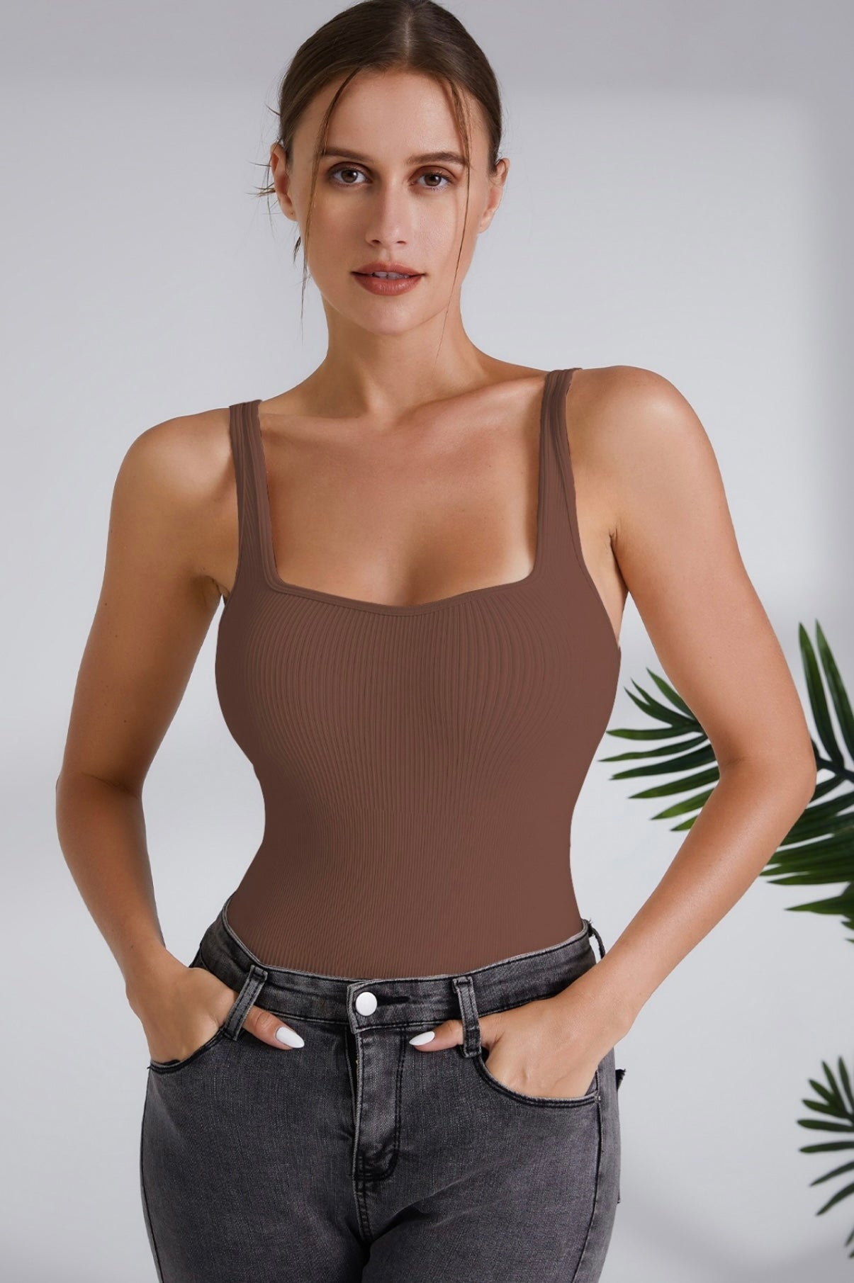 Seamless Ribbed Square Neck Tank Bodysuit