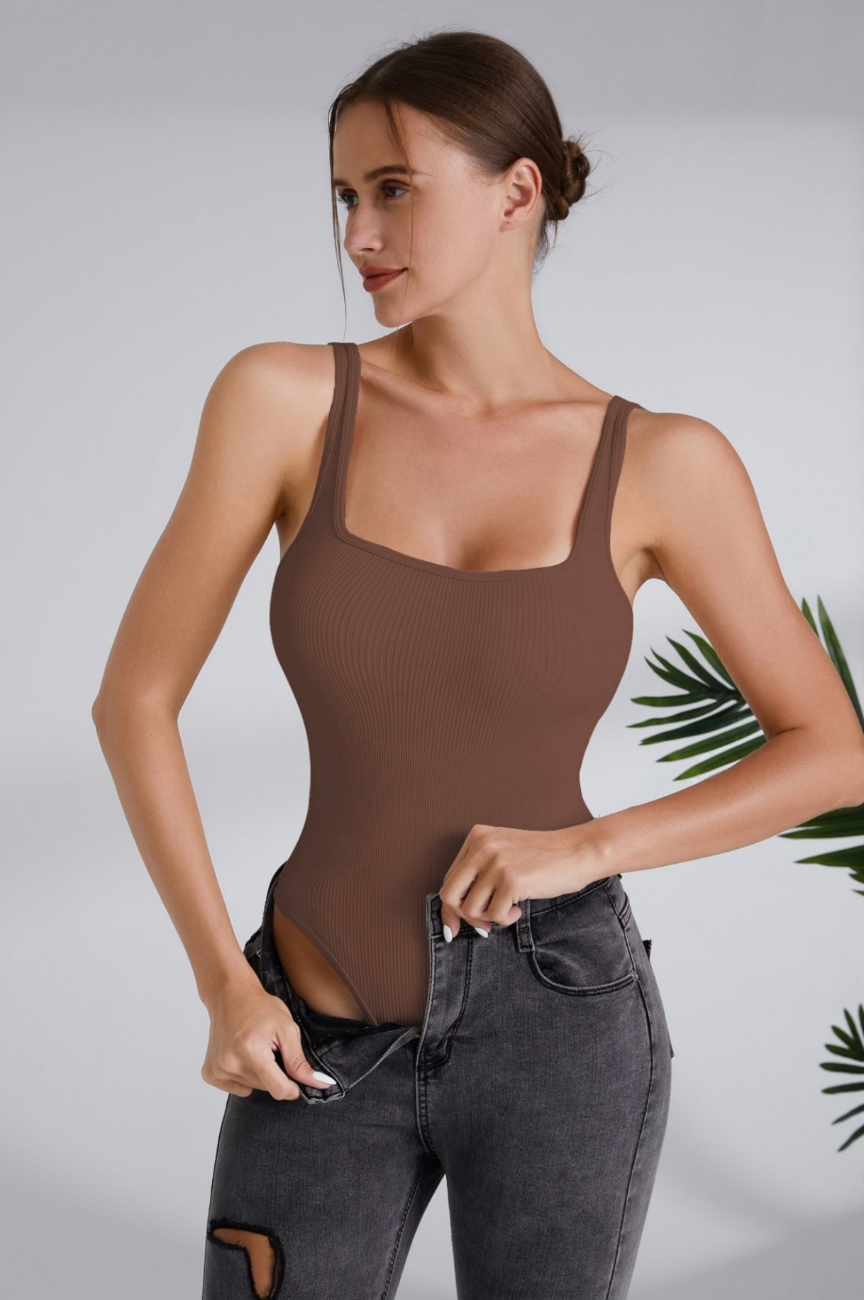 Seamless Ribbed Square Neck Tank Bodysuit